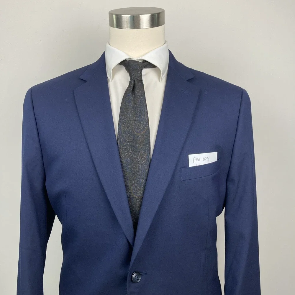 Alfani Mens Slim fit Suit Jacket Blazer 46R Navy Blue Solid‎ Stretch